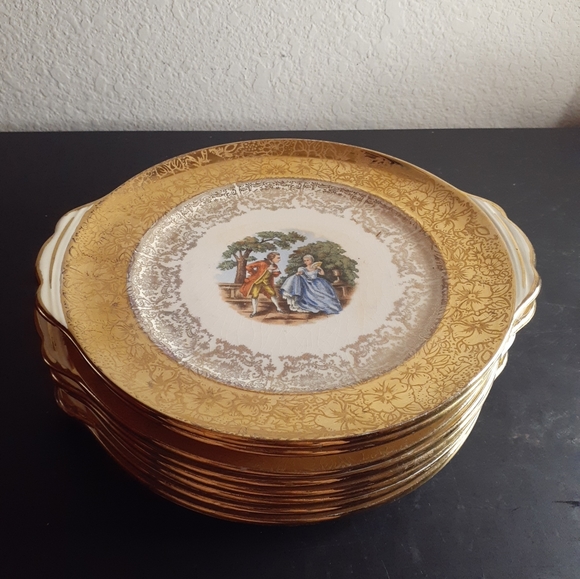 EXQUISITE VTG Imperial 22K Gold Gilded Sabin China 8" Salad Plates Set of 8. - Picture 4 of 7